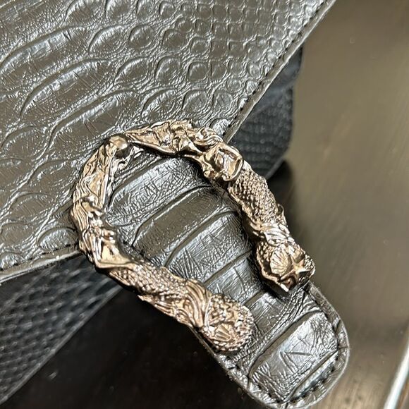 New python embossed vegan leather shoulder handbag purse gun metal designer-like - Picture 8 of 11